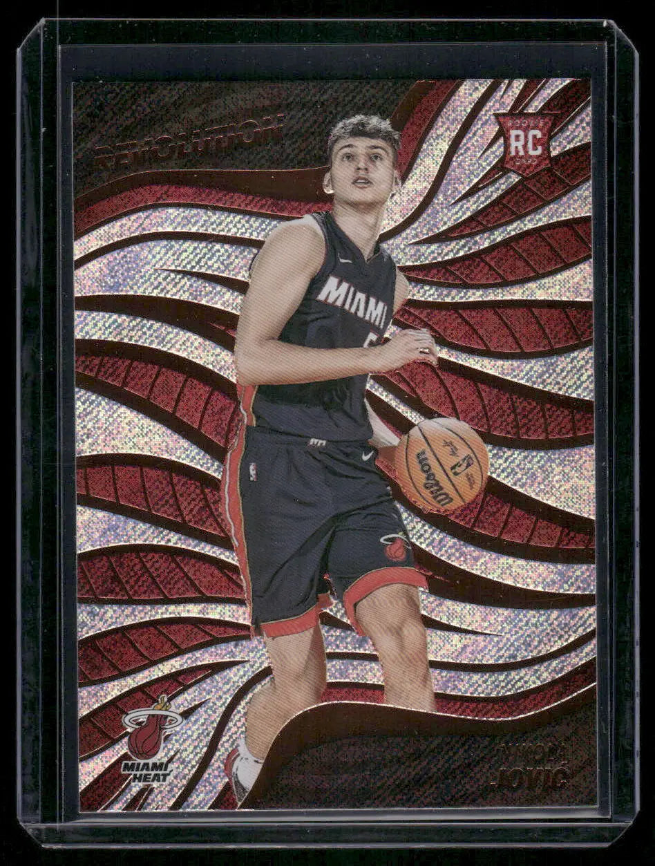 Panini Revolution Basketball Nikola Jović rookie card in Miami Heat uniform with RC logo
