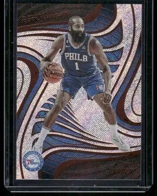 Basketball trading card featuring James Harden in Philadelphia 76ers uniform from Panini Revolution James collection