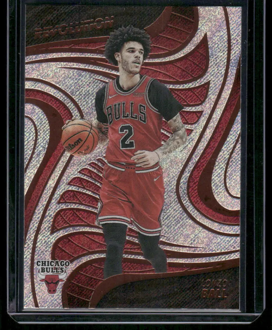 Panini Revolution Lonzo Ball basketball trading card in protective sleeve displayed