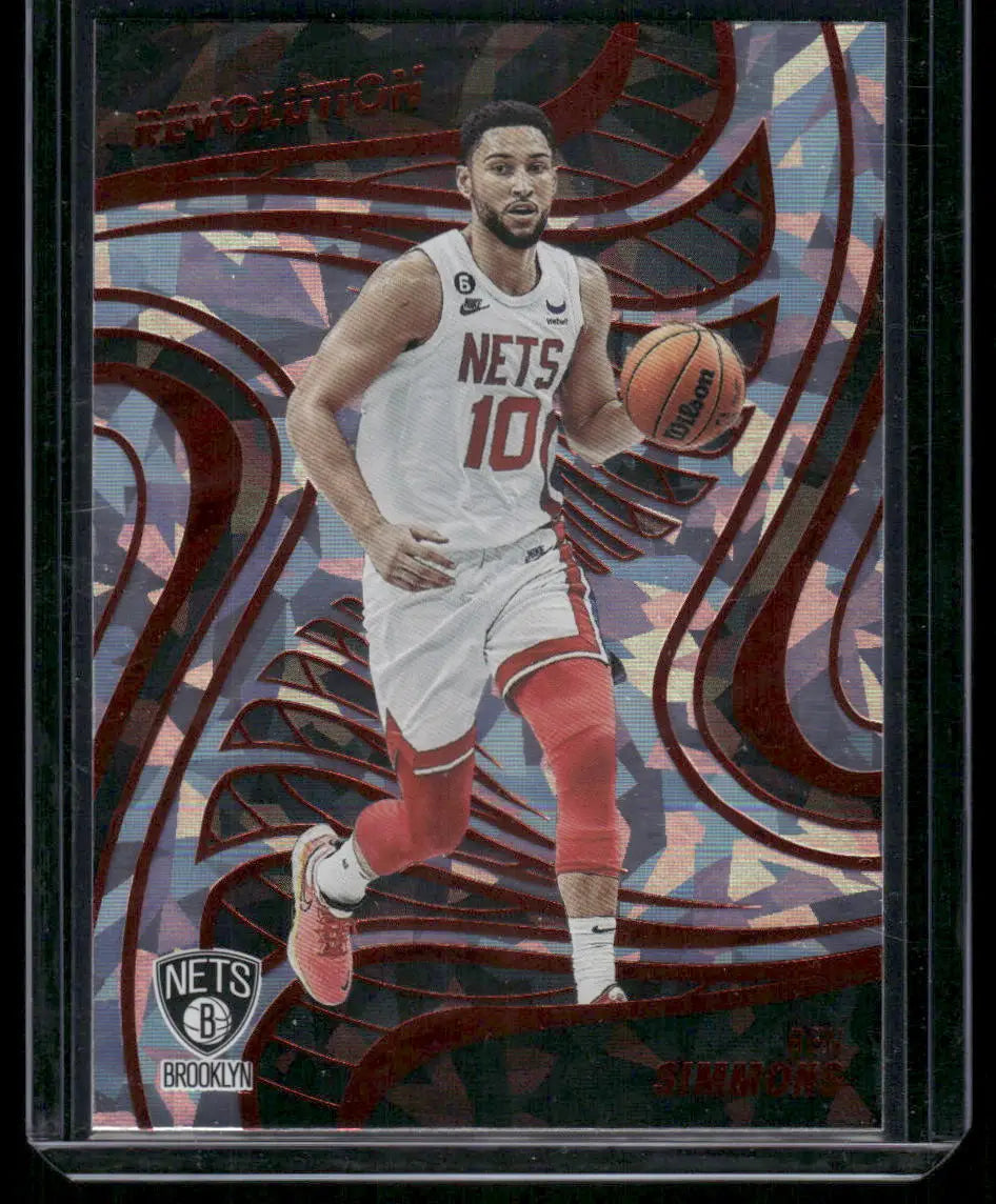 Collectible 2022-23 Panini Revolution Ben Simmons basketball trading card featuring Ben Simmons dribbling