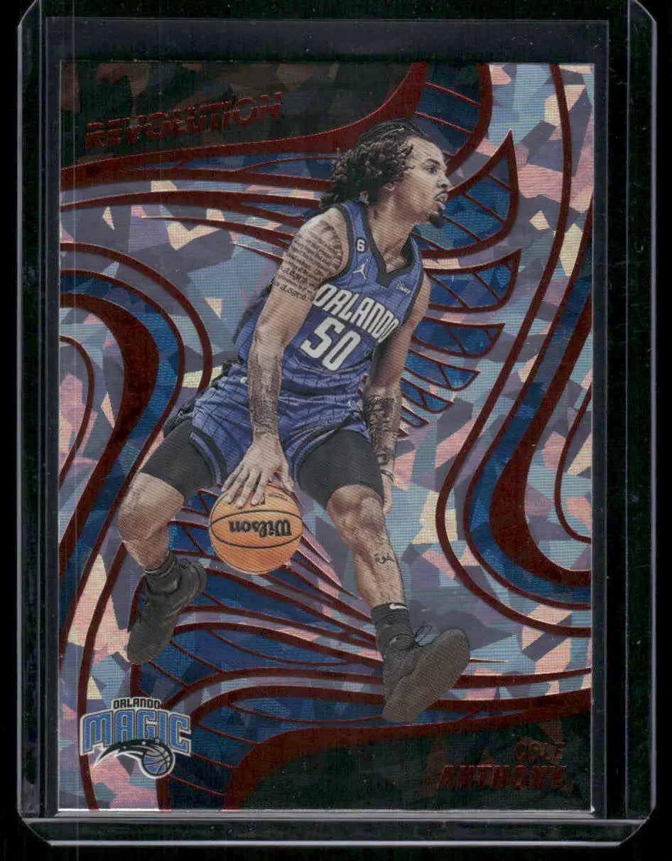 Orlando Magic Paolo Banchero basketball trading card in 2022-23 Panini Revolution featuring Cole Anthony