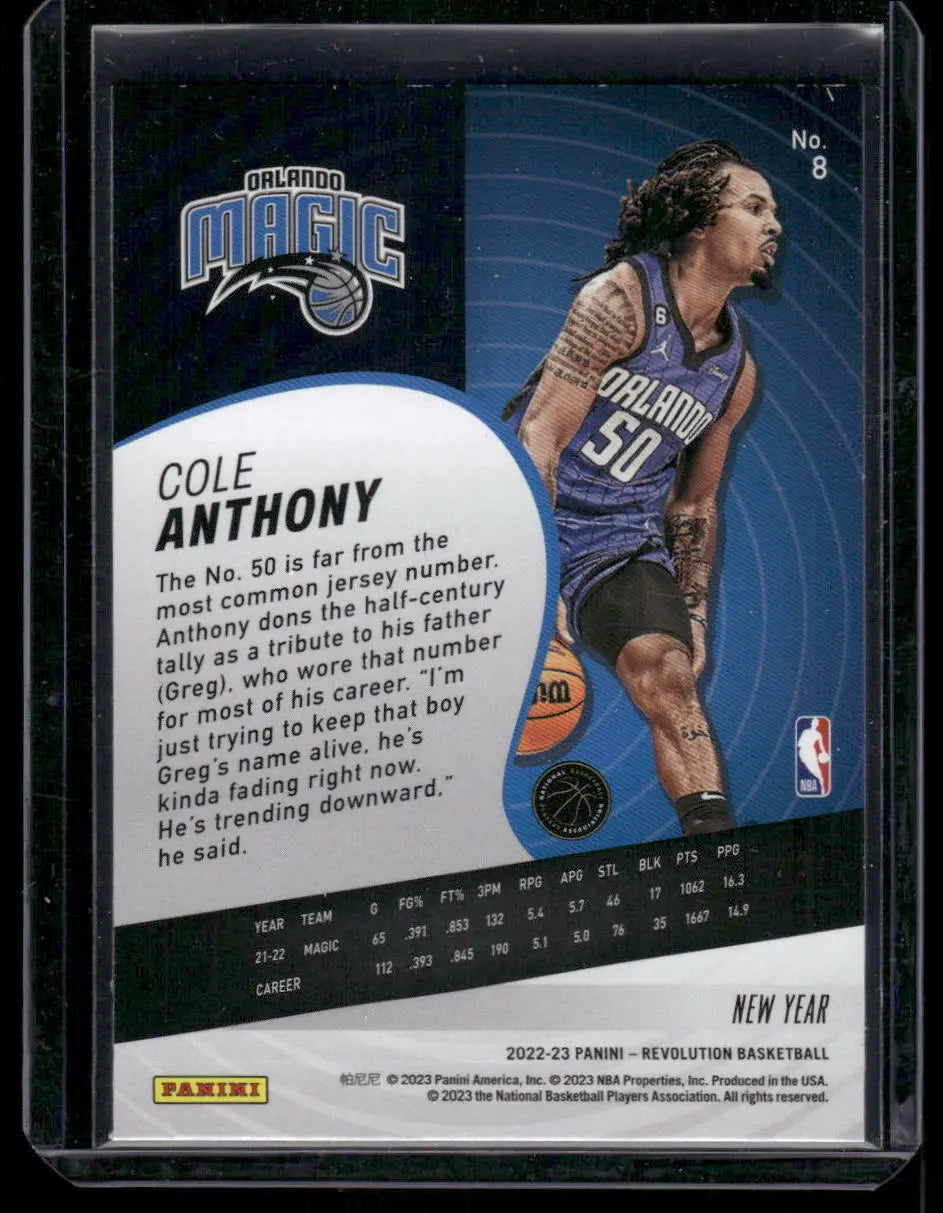 2022-23 Panini Revolution Cole Anthony basketball trading card featuring Orlando Magic player