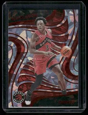 Basketball trading card featuring OG Anunoby in a red Raptors jersey from 2022-23 Panini Revolution