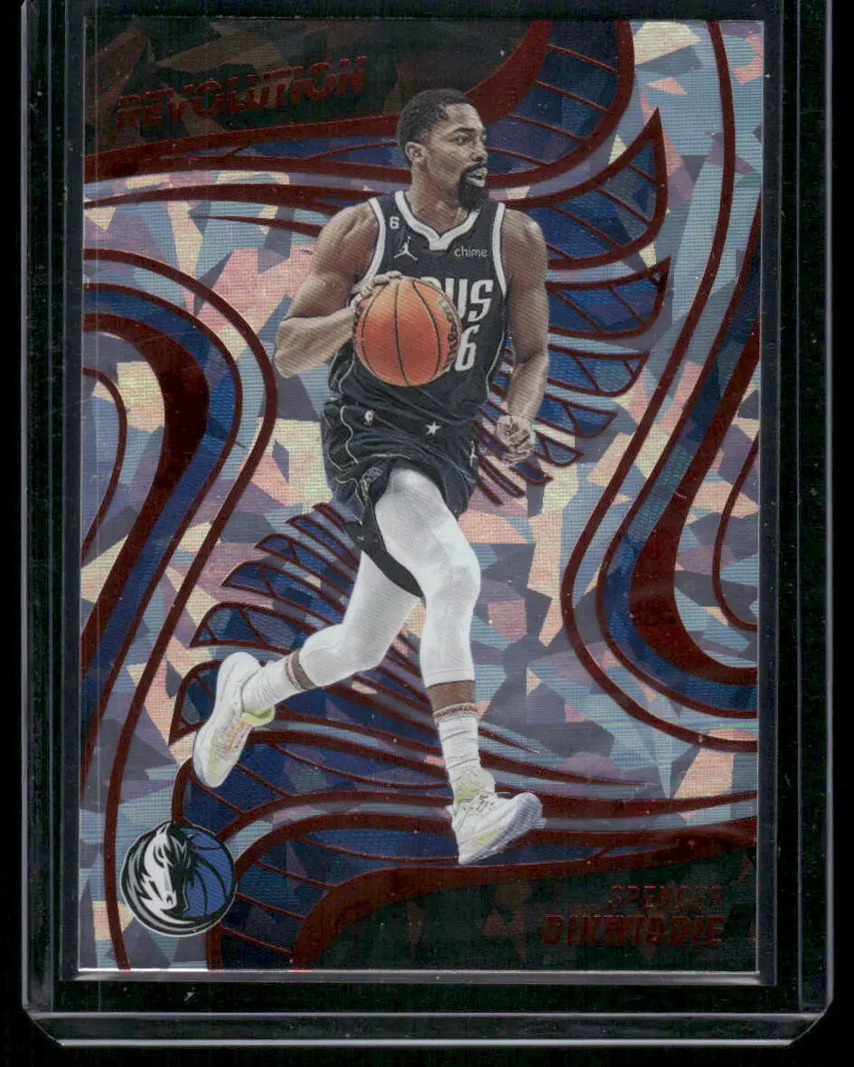 Basketball trading card featuring Kevin Durant in Dallas Mavericks uniform from 2022-23 Panini Revolution Spencer Dinwiddie series