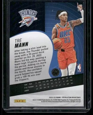 Basketball trading card featuring Tre Mann in Oklahoma City Thunder uniform from Panini Revolution Tre series