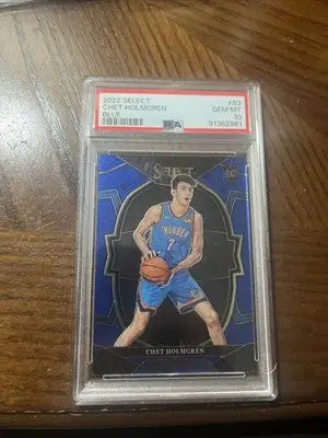 2022 Panini Select Chet Holmgren Blue Prizm rookie card in PSA 10 Gem Mint condition