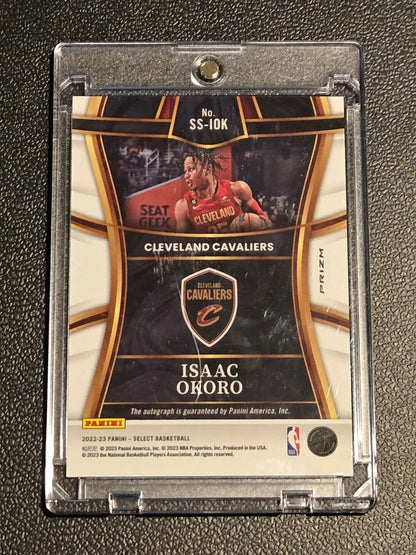 Basketball trading card of Isaac Okoro in protective case from 2022-23 Panini Select Okoro Signature Selections