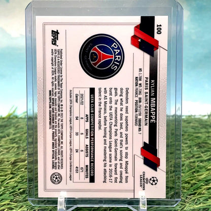 Kylian Mbappe trading card from 2022-23 Topps Chrome UEFA Soccer series
