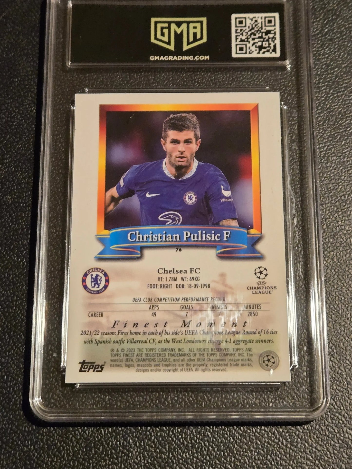 2022-23 Topps Finest Flashbacks UEFA Club Competitions Christian Pulisic GMA 10 - Trading Card