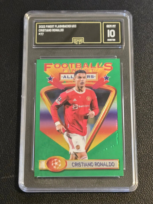 Graded Cristiano Ronaldo #77 football trading card from 2022-23 Topps Finest Flashbacks UEFA