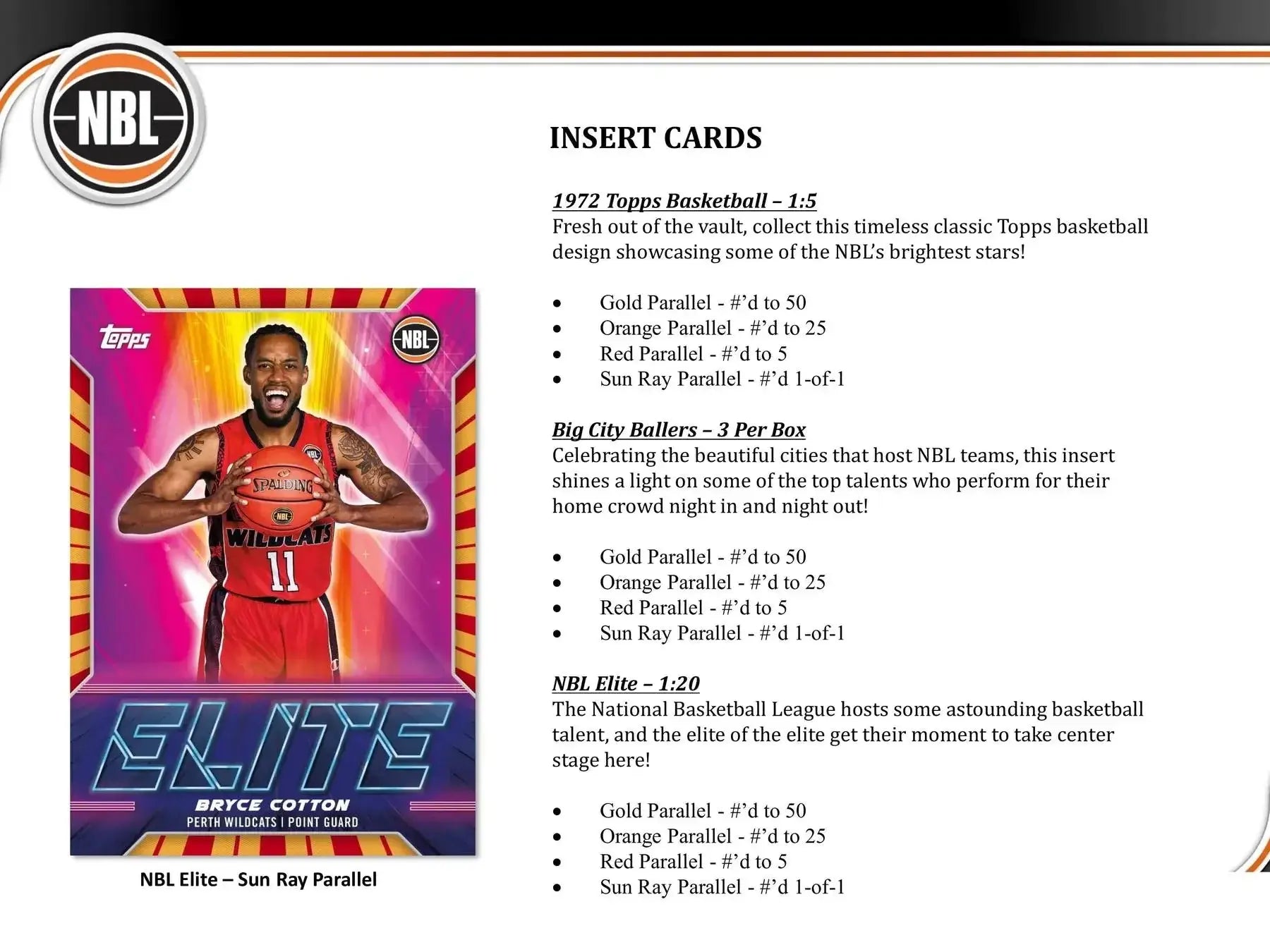 Basketball card featuring a Topps NBL Basketball Gold Parallel Sun Ray Parallel inside 2022-23 Hobby Box