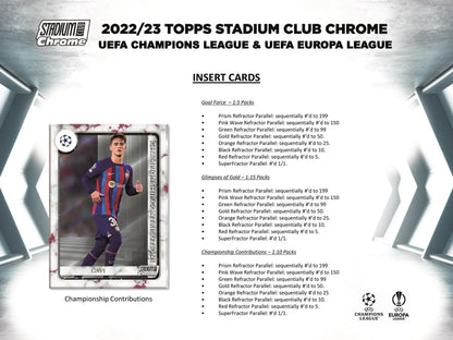 UEFA Champions League trading card featuring wave refractor parallel from 2022-23 Topps Stadium Club Chrome Soccer Hobby Box