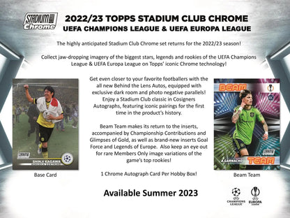 2022/23 Topps Stadium Club Chrome UEFA Soccer Hobby Box with wave and gold refractor parallels