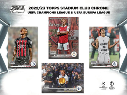 Soccer trading cards including wave refractor parallel from 2022-23 Topps Stadium Club Chrome UEFA Hobby Box
