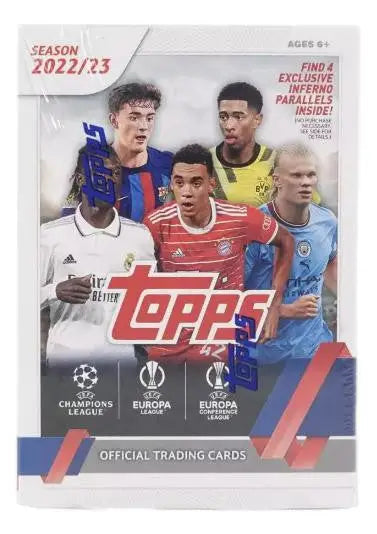 Topps UEFA Champions League 2022/23 trading cards pack featuring soccer players