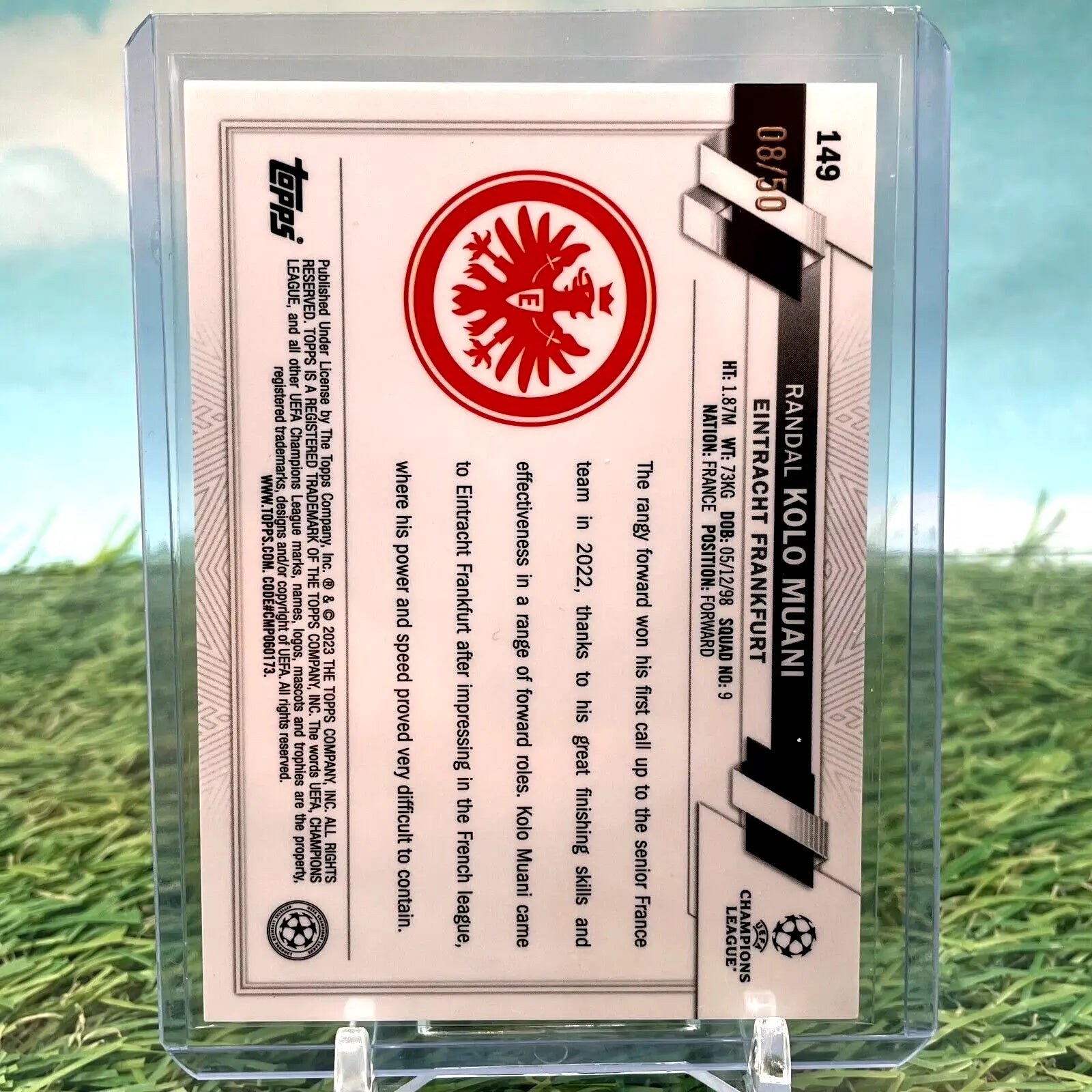 Randal Kolo Muani soccer card from Topps UEFA 2022-23 Rookie Gold /50