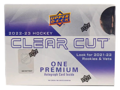2022/23 Upper Deck Clear Cut Hockey Hobby Box with base set legends autos and rookies autos