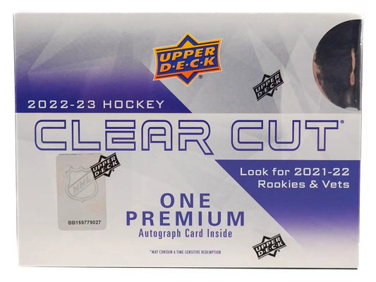 2022/23 Upper Deck Clear Cut Hockey Hobby Box with base set legends autos and rookies autos