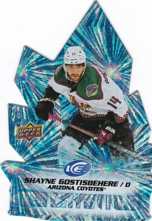 Hockey trading card of Shayne Gostisbehere Ice in dynamic star design, Upper Deck Ice