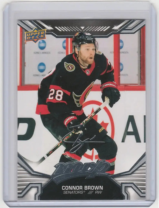 Hockey trading card of Connor Brown in black and red uniform from Upper Deck MVP Silver Script