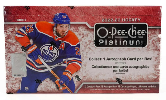 2022-23 Upper Deck O-Pee-Chee Platinum Hockey Hobby Box with base set, marquee rookies, and veterans
