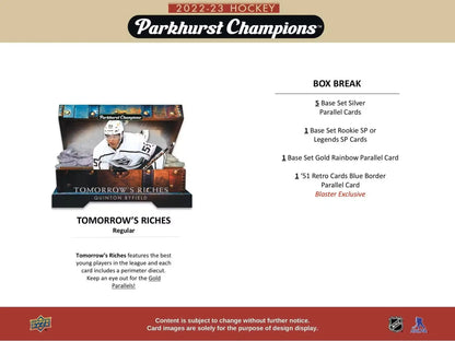 2022/23 Upper Deck Parkhurst Champions Hockey 5-Pack Blaster Box with base set rookies