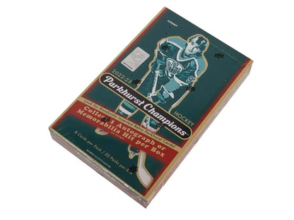 Sealed box of 2022-23 Upper Deck Parkhurst Champions Hockey with base set and auto parallel