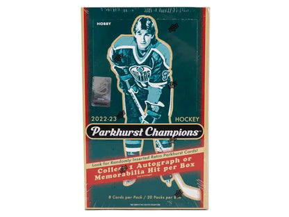 2022-23 Upper Deck Parkhurst Champions Hockey Hobby Box featuring base set auto parallel cards