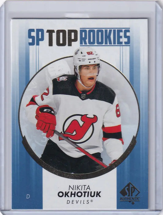 Hockey trading card of Nikita Okhotiuk from 2022-23 Upper Deck, New Jersey Devils