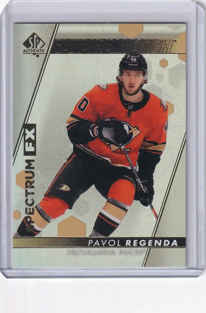 Hockey trading card of Pavol Regenda in orange and black for 2022-23 Upper Deck