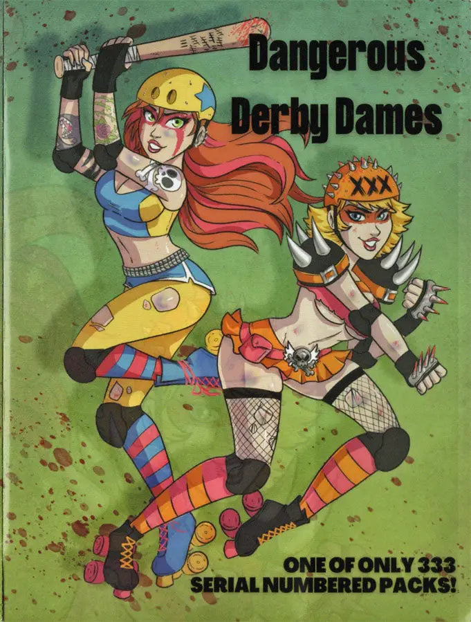 Comic book cover of roller derby players in punk outfits for Dangerous Derby Dames Sketch Card Pack