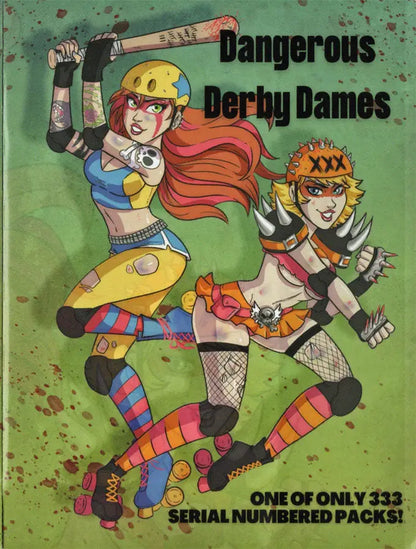 Comic book cover of roller derby players in punk outfits for Dangerous Derby Dames Sketch Card Pack