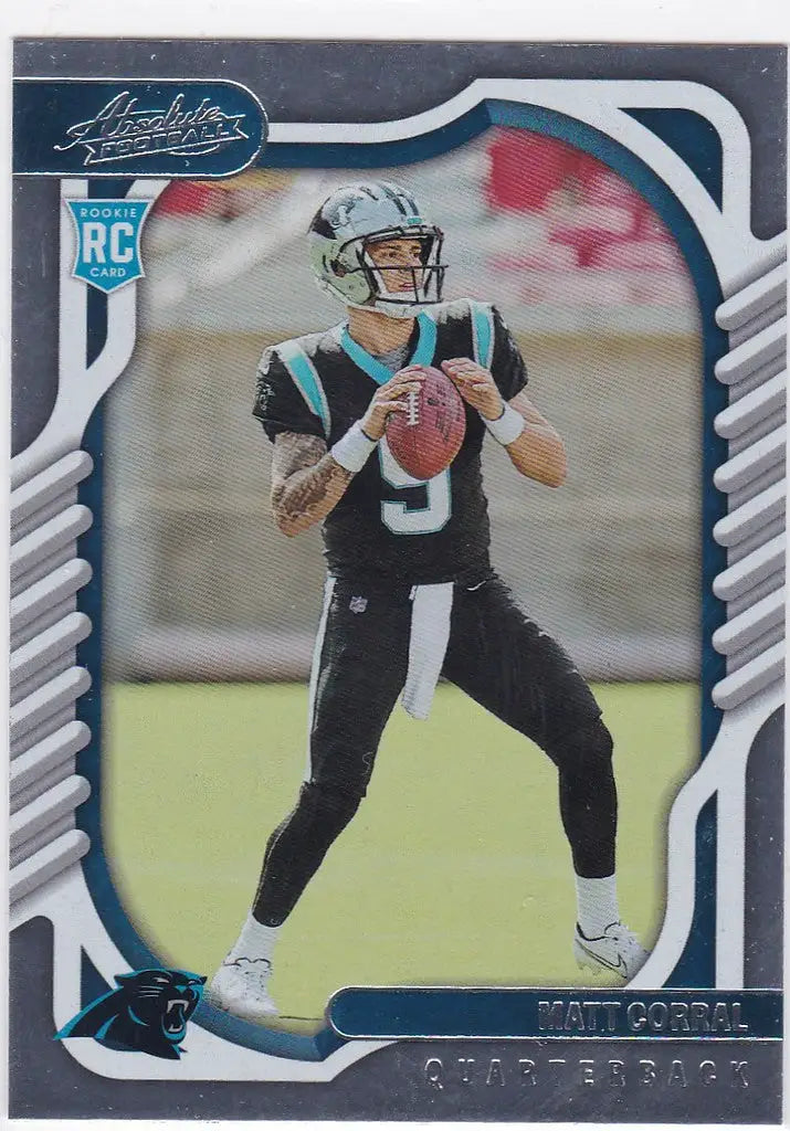 Football trading card of Matt Corral RC Carolina Panthers in a throwing stance