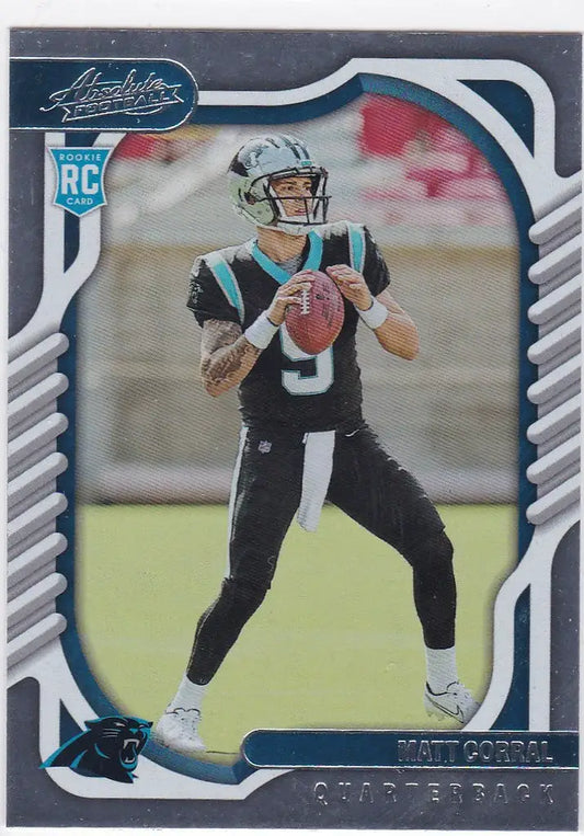 Football trading card of Matt Corral RC Carolina Panthers in a throwing stance