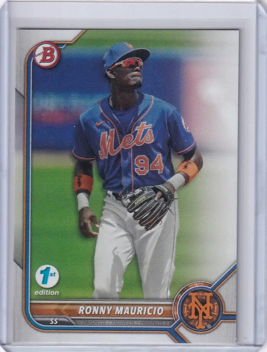 Baseball card of Ronny Mauricio in blue jersey number 94, Bowman 1st Edition collectible