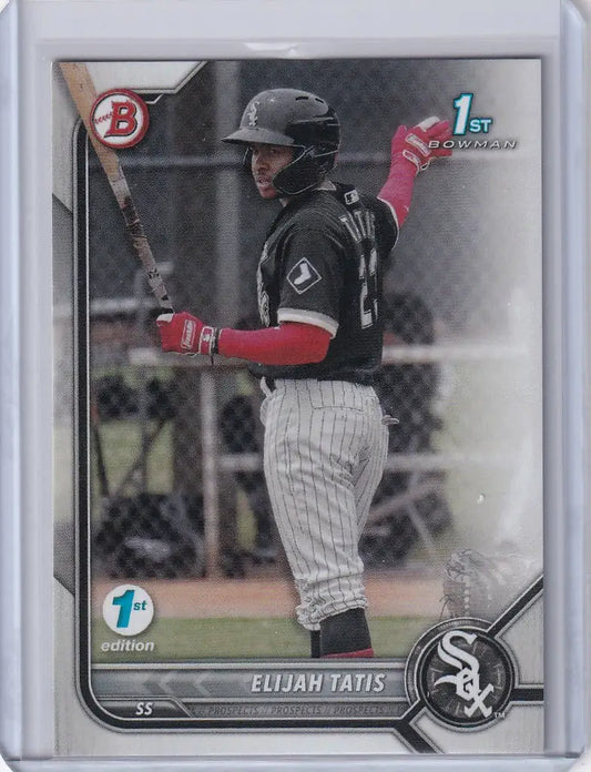 Baseball card of Elijah Tatis Chicago White Sox in a batting stance from Bowman 1st Edition