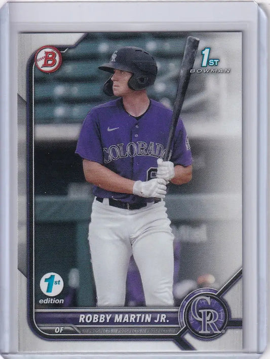 Baseball trading card of Robby Martin Jr. in batting stance, 2022 Bowman 1st Edition