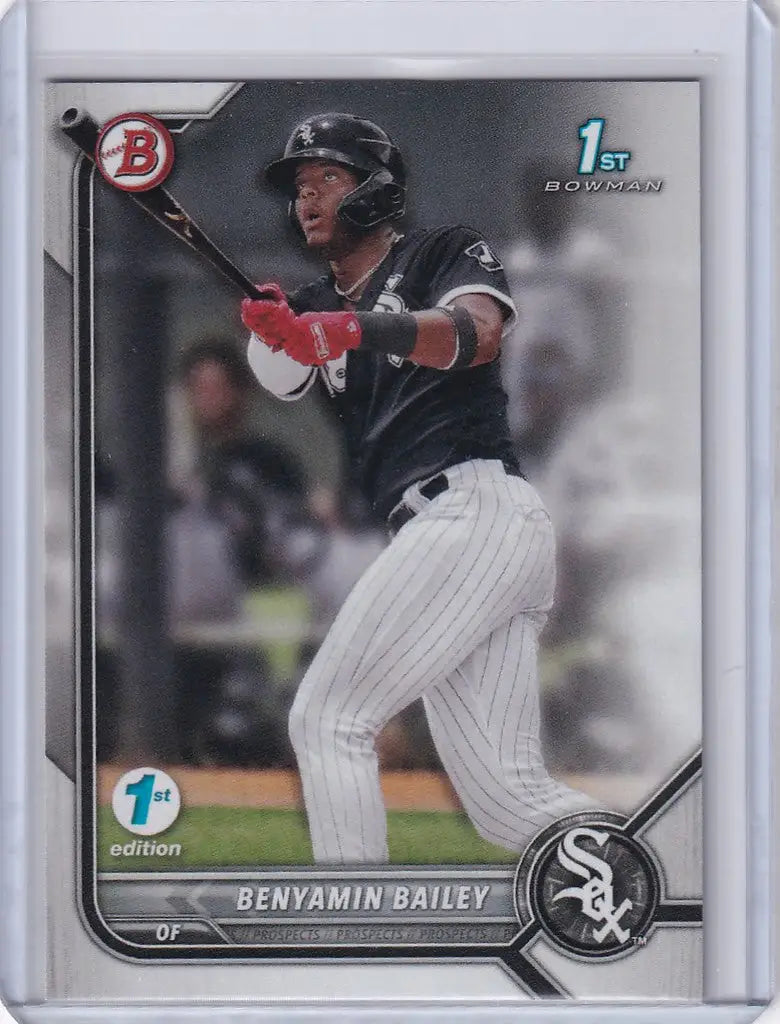 Baseball card of Benyamin Bailey Chicago White Sox in batting stance, Bowman 1st Edition