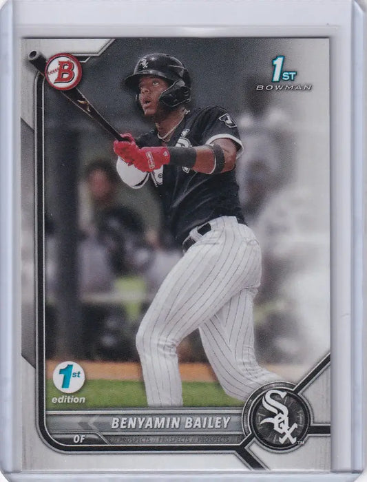 Baseball card of Benyamin Bailey Chicago White Sox in batting stance, Bowman 1st Edition