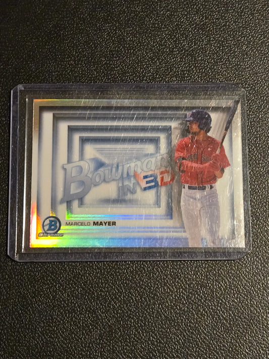 Baseball trading card featuring Marcelo Mayer in red shirt and white pants from Mayer Bowman