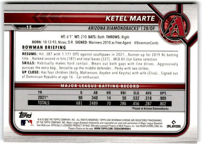 Baseball card of Ketel Marte from the Arizona Diamondbacks, 2022 Bowman Chrome #15