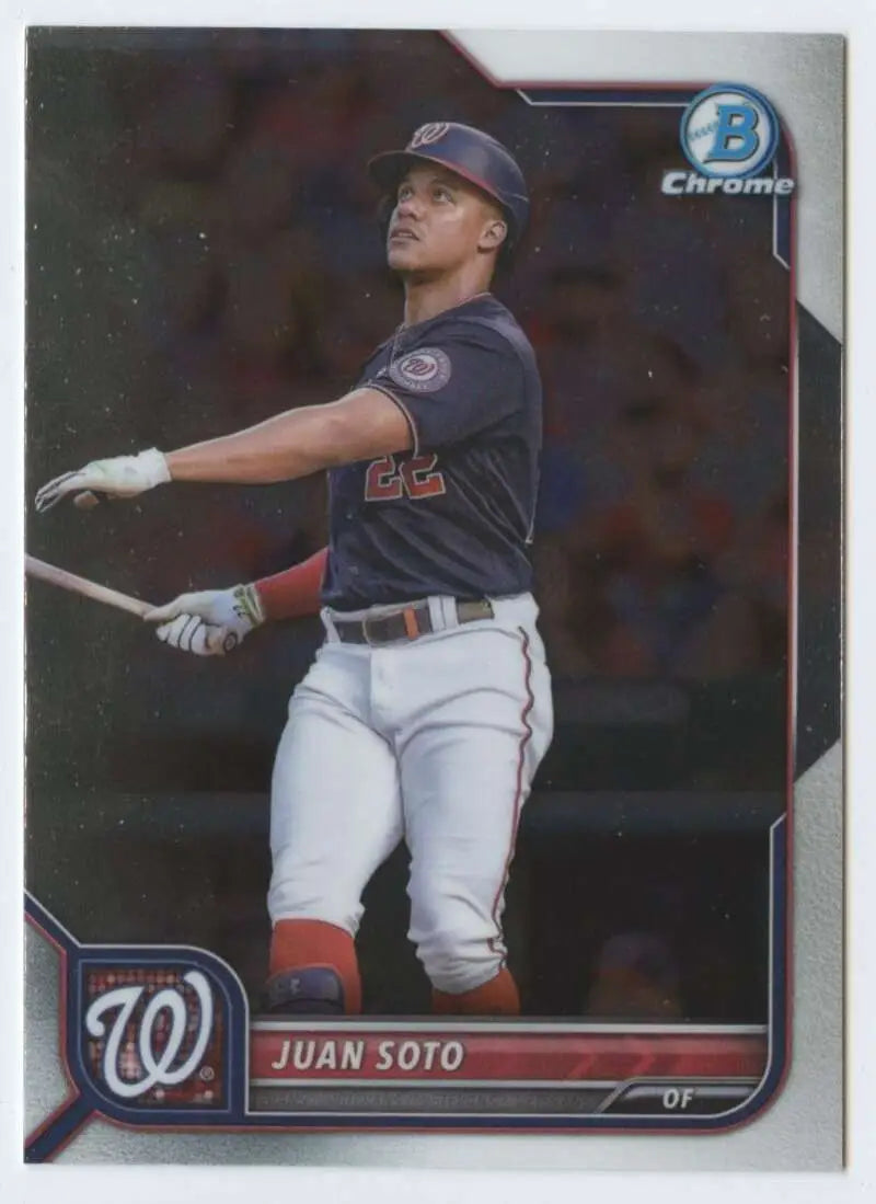Bowman Chrome Juan Soto baseball card showcasing Washington Nationals outfielder stance
