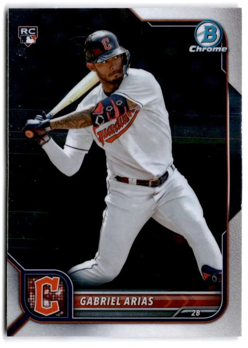 Baseball card of Gabriel Arias in white uniform for the Cleveland Guardians Bowman Chrome