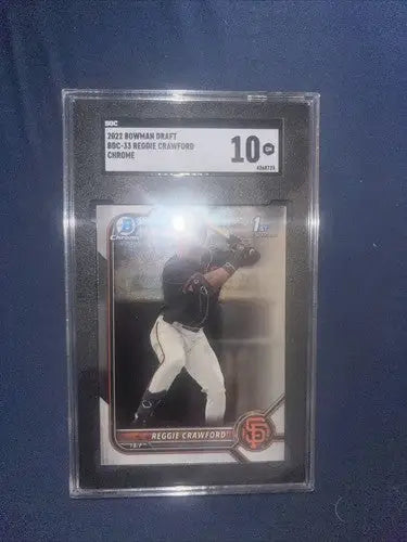 Graded Reggie Crawford Bowman Chrome Draft baseball card in product 2022 Bowman Chrome Draft Bed-33 SGC 10