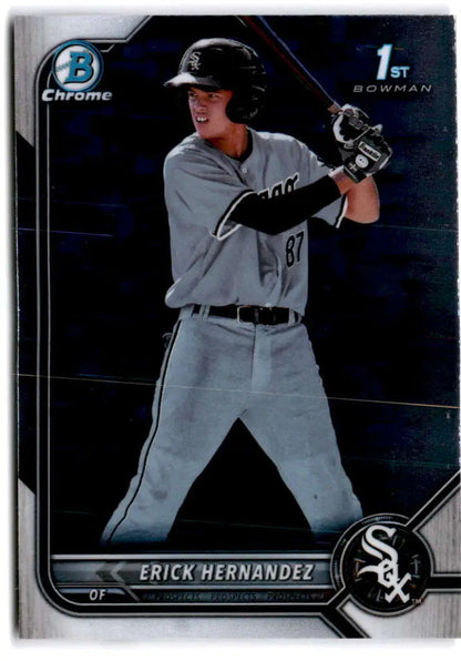 Chicago White Sox player in gray uniform at bat on 2022 Bowman Chrome Prospects card
