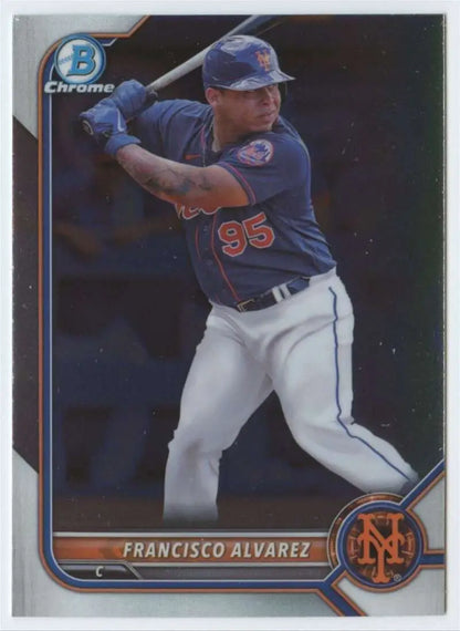 Baseball card of Francisco Alvarez in batting stance for New York Mets number 95