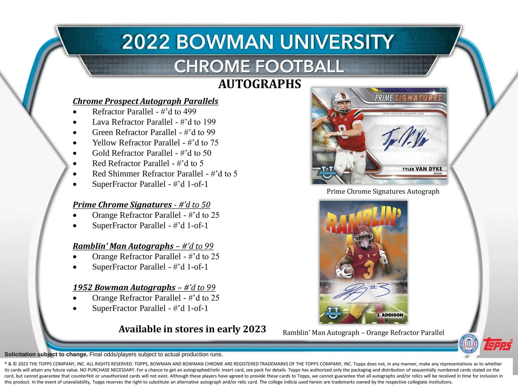 2022 Bowman Chrome University Football Blaster with Superfractor, Aqua Refractor, and Lava Refractor parallels
