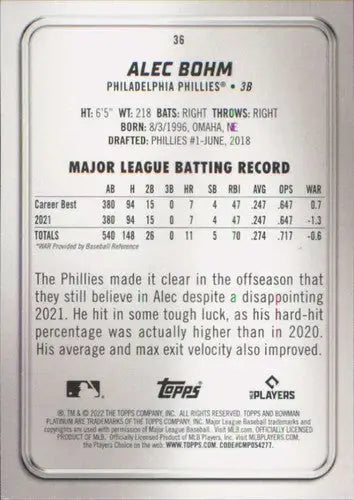 2022 Bowman Platinum #36 Alec Bohm NM-MT Phillies ID:51692 - Trading Cards