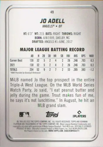 2022 Bowman Platinum #49 Jo Adell NM-MT Angels ID:51674 - Trading Cards
