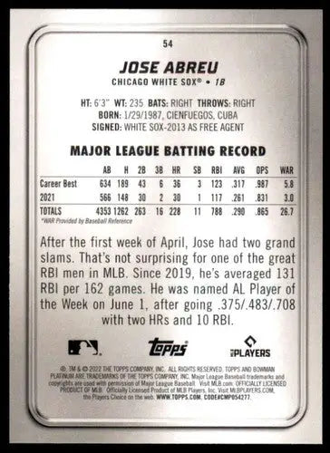 2022 Bowman Platinum #54 Jose Abreu NM-MT White Sox ID:51679 - Trading Cards